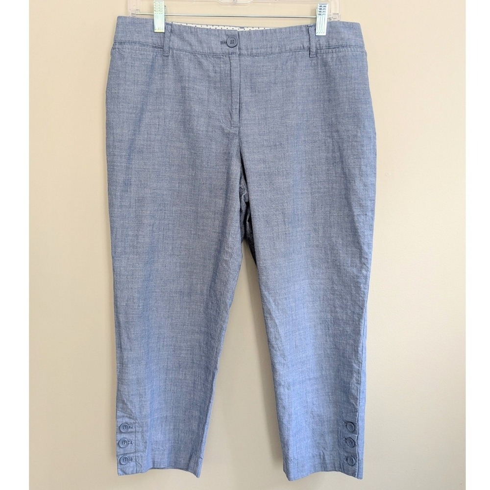 Talbots Perfect Crop Blue Cotton Blend Pants Button Accent Women's 10P Capris‎